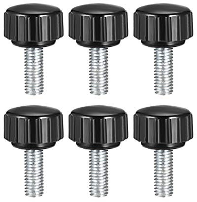 sourcing map 6pcs Knurled Clamping Knobs M5 x 15mm Metric Zinc Plated Carbon Steel Male Thread Thumb Screw on Type 16mm Plastic Round Head Threaded Hand Bolt Stud Knobs Black
