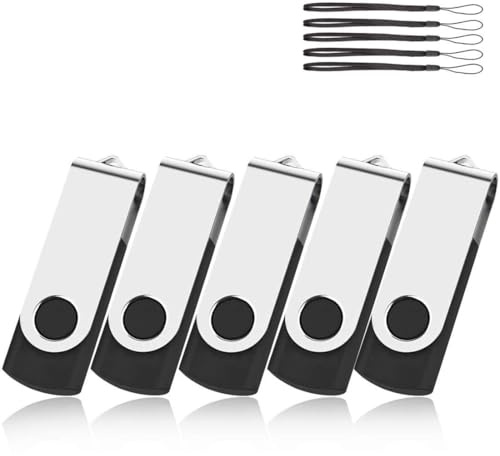 4GB USB Stick 5 Pack Memory Stick 16 GB Thumb Flash Pen Drive Computer Storage Device (Black With Lanyard)