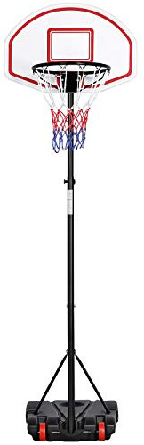 Yaheetech Panier de Basket sur Pied Hauteur Réglable 196-251 cm Portable pour Extérieur avec Support et roulettes Poteau en Fer Antirouille Rouge