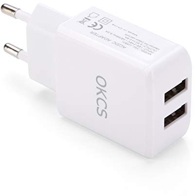 OKCS 2A / 10W Netzteil - Dual USB Ladegerät, Ladestecker, Adapter (5V / 2A) kompatibel mit Allen USB-fähigen Endgeräten - in Weiss