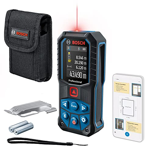 Bosch Professional Télémètre Laser GLM 50-27 C + Clip de Ceinture (portée : Jusqu’à 50 m, Robuste, IP65, Transfert de données Bluetooth, 2 Piles AA, dragonne, Housse) - Amazon Exclusive