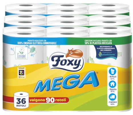 Foxy Mega | Toilettenpapier Langlebigkeit | 28 Rollen | 500 Blatt pro Rolle | 100% PEFC™ zertifiziert | dekorativ | Verpackung 100% recyclebar