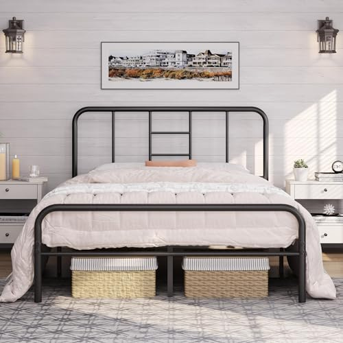 Yaheetech Double Bed Frame Curved Headboard Stable & Noise-Free, Black | easy assembly, no box spring needed, ample under-bed storage, heavy duty & noise-free, fits for adults/teenager