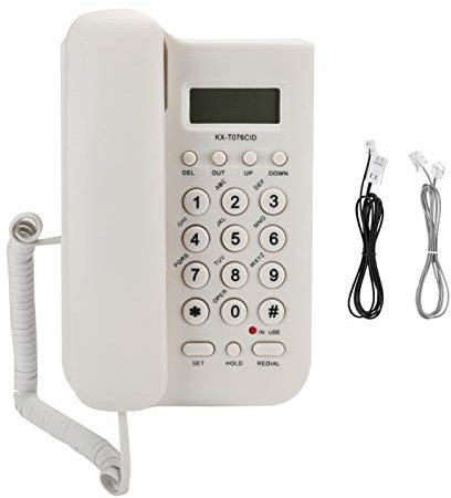 Corded Telephone, Wired Home Office Telephone KX-T076 Base Speakerphones Supporting Call Number Digital/Time Check Good Performance(white)