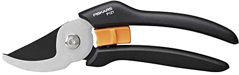 Fiskars Sécateur à Lame Franche pour Branches fraîches, Revêtement Antiadhésif, Lames en acier/poignées FiberComp, Noir/Orange, Solid, P121, 1057160