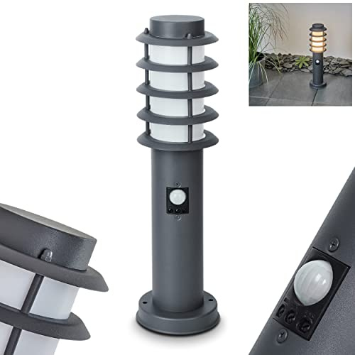 HOFSTEIN Wegeleuchte Tunes, Außenwegeleuchte mit Bewegungsmelder aus Metall/Kunststoff in Anthrazit/Weiß, moderne Sockelleuchte für Garten, Außenbereich, Hof, Terrasse, Höhe 45,5 cm, E27, IP44