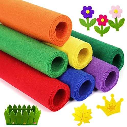 ZAIONE Felt Fabric Sheets Bundle: Rainbow Color Stiff 7 Rolls 21x90cm Assorted Color Craft Fabric for DIY Craftwork Sewing Patchwor