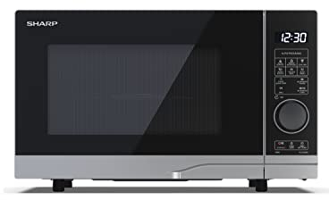 SHARP YC-PG204AE-S - Forno a microonde con grill, 700 W, 20 l, 10 livelli di potenza, funzione Eco, funzione scongelamento, sicurezza per bambini, colore: Argento/Nero