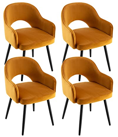chairus 4 Stück Samt Esszimmerstühle 360° Drehbar Küchensessel Armlehnstuhl Gepolsterte Seitenstühle für Zuhause Büro Wohnzimmer (Gelb-4(Samt))