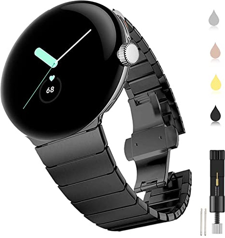 Miimall Metal Strap for Google Pixel Watch 4/3/2/1 41mm Band, Solid Stainless Steel Adjustable Band With Butterfly Clasp Replacement Bracelet Wristband for Pixel Watch 4 41mm