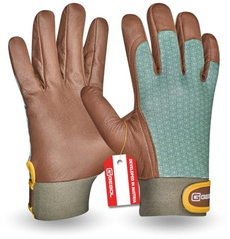 Gebol Vitis, 1 Paar Gartenhandschuhe aus weichem Ziegenleder, Spandex Handrücken, Arbeitshandschuhe für Sträucher schneiden & Hecken trimmen, für Herren, Gr. L/9