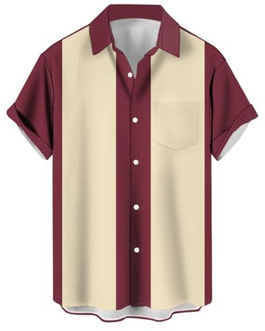 Camisas de boliche vintage para hombre, estilo casual, de manga corta, con botones, en contraste, para verano, con bloques de color, camisas cubanas