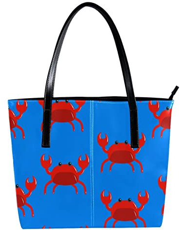 Schultertasche, leicht, lässig, Schultasche, Lehrertasche, Handtasche, Geldbörse, Muster, roter Krabbe, blauer Hintergrund, Mehrfarbig