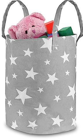 Nukido Spielzeug Organisator Behälter für Spielzeug Korb Wäschesack Tasche Organizer für Spielzeug Wäsche oder Andere Produkte Praktische Ergänzung zum Zimmer - 35x45x60 cm - Grau mit Sternchen