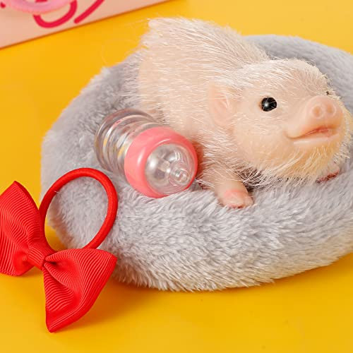 Dandelionsky 6Inch Silicone Pig Doll Toy, Full Silicone Animals Pig, Mini Soft Lifelike Piggy Doll with Accessories, Gifts for Kids, Her, Happy Birthday, Christmas(A)