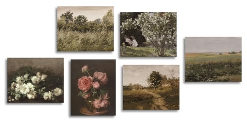 Dazzlewall Vintage Rustikale Wandbilder Französisches Land Blumen Leinwand Bilder für Bauernhaus Schlafzimmer Wohnzimmer Deko 20x25 cm 6er Set Ohne Rahmen