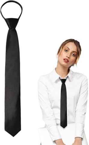 Luckyvestir Womens Tie, Pre Tied Black/Red Ties for Women Adjustable Zipper Womens Necktie (black)