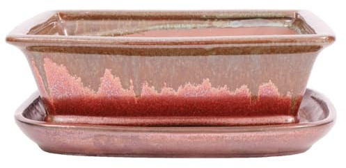Bonsai-Shopping Bonsai - Schale eckig 26.5 x 20.5 x 9 cm, grün/Kupfer, mit Untersetzer 31134