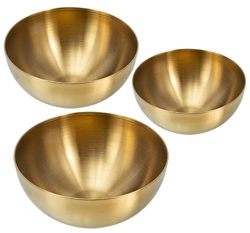 Garneck 3St Salatschüssel Rührschüssel Edelstahl Gold stainless steel mixing bowl edelstahlrührschüsseln Lebensmittelbehälter große Rührschüsseln aus Edelstahl Nudelschalen Suppenteller