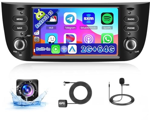 6,2 Pollici Autoradio Android per Fiat Punto 2010-2016, per Fiat Linea 2012-2015, 2+64G Stereo Auto Carplay Android Auto GPS WiFi EQ BT FM RDS Mic Telecamera Retromarcia
