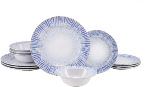 Creatable, 23717, Serie Rondo Summertime, 12-teiliges Geschirrset für 4 Personen, Teller Set aus Steinzeug, spülmaschinen- und mikrowellengeeignet, Made in Portugal