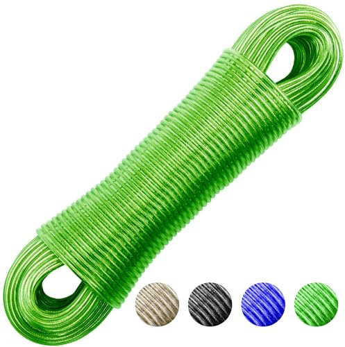 Wäscheleine 20 m, Wäscheleine mit Stahlkern, Wäscheleine Extra Stark ist Rost, UV und witterungsbeständige Leine, sehr reißfestes Wäscheseil