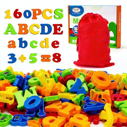 BunnyJOY Magnetbuchstaben 160 Magnet Buchstaben und Zahlen, Magnete Kinder für Magnettafel, Lernspielzeug Spielzeug
