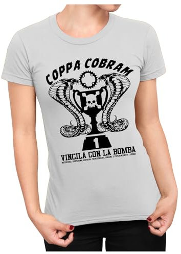 bubbleshirt T-Shirt Donna Film Cult Anni '80 Coppa Cobram - vincila con la Bomba - Citazioni Film Anni '80 - Maglietta Manica Corta Grigia Taglia M
