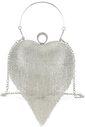 LeahWard Crystal Bow Clutch Handbag for Women, Prom Wedding Bags (Silver)