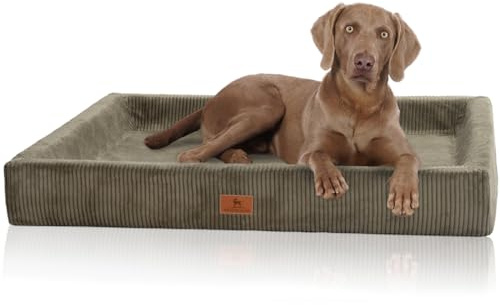 Knuffelwuff orthopädisches Hundebett aus Cord mit Handwebcharakter Santiago XXL 120 x 100cm Khaki - Abnehmbarer Bezug - waschbar - für große, mittelgroße und kleine Hunde