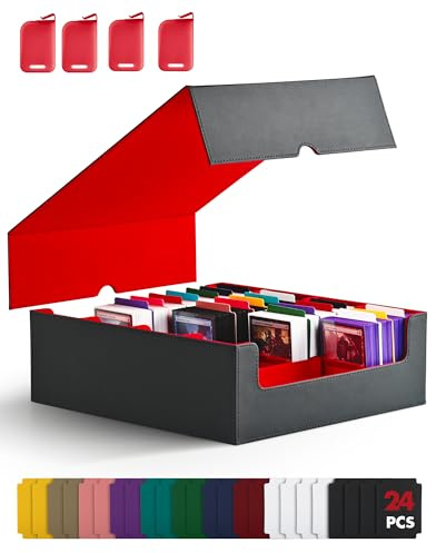 ZLCA Trading Card Storage Box, Commander Card Deck Case Holds 2400+ Cards, MTG Deck Box mit 4 Stopfen, Magic Card Organizer für TCG PTCG Karten(schwarz-rot)