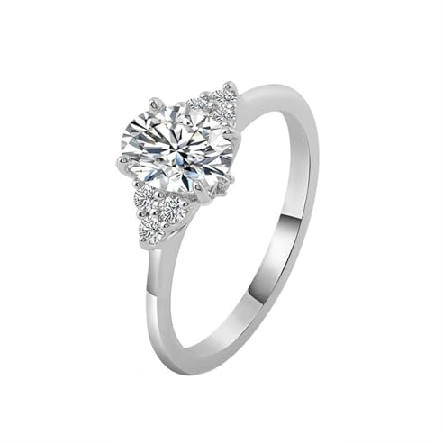 Epinki Echt Goldschmuck, Weiß Gold 14K 585 Ringe, Klassiker Solitärring mit Oval 1ct Moissanit, Au750 Gold Freundschaftsringe Verlobungsring Hochzeitsring Gr.49 (15.6)