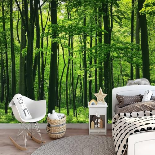 Générique Papier Peint Panoramique Forêt Verte, 400 x 280 cm Papier Peint Intissé Arbres Verts Des Bois Personnalisé Photo Murale pour Salon Chambre d'enfants restaurant Appartement Décoration Murale