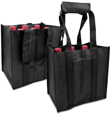 Newpop 2 Stück Flaschenträger, Flaschentasche mit 6 Fächern, Wiederverwendbare Getränketasche, Flaschenbeutel, Tragetasche für Flaschen, Weinflaschentasche, Weinflaschen-Tragetasche für Party(Schwarz)