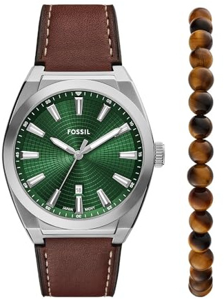 Fossil Everett Herrenuhr, Quarz-Dreizeiger-Datumswerk mit Edelstahl- oder Lederarmband