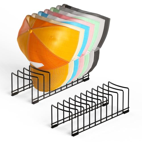 HzTinT 2 Pack Hat Organizer for Baseball Caps, Metal Hat Stand for 20 Baseball Caps, No Install Hat Holder with Silicon Anti-Slip Pad, Hat Rack Storage for Closet Dresser Desk Bedroom