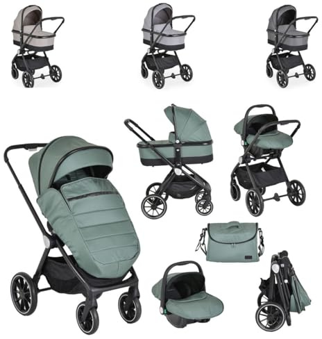 Cangaroo Kombikinderwagen 3 in 1 Christiano Babywanne Babyschale klappbar Tasche grün