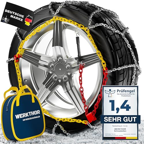 WERKTHOR 2x Catene da Neve - Catene da Neve Omologate per Auto - Aderenza Ottimale & Montaggio Facile - Catene Auto in Metallo - Per Diverse Dimensioni di Pneumatici