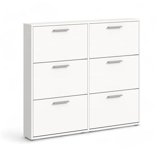 Stella Trading SAM Schuhkipper in Weiß - Praktisches Schuhregal Schuhschrank zur platzsparenden Aufbewahrung von Schuhen - 116 x 103 x 17 cm (B/H/T)