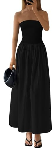 PRETTYGARDEN Women 2026 Summer Elegant Strapless Maxi Dress Tube Top Dress A Line Flowy Long Wedding Party Cocktail Dresses(Black,Large)