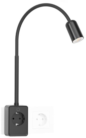 ENUOTEK Lampada da Lettura Parete a LED con USB e Uscita Tipo C, 3W Luce da Lettura Parete LED 100%-70%-35%-15% Dimmerabile Nera con Spina e Presa, Temperatura di colore regolabile 4000K 3000K 5000K