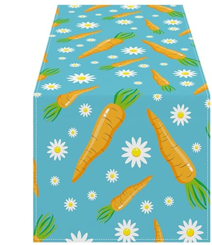 Tischläufer für Ostern | Frühlings-Karotte und Blumenmuster für ein festliches Abendessen | rustikale Innendekoration für Feiertage oder Hochzeiten | elegante Tischwäsche für Feiertage