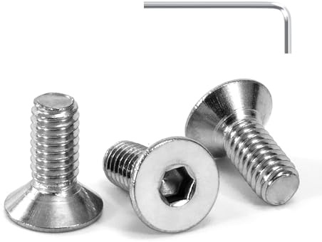 Tunejoy Tornillo Avellanado M4 x 10 mm Tornillos de Cabeza Avellanada Hexagonal de Acero Inoxidable A2 V2A Norma DIN 7991 con llave Allen Rosca Completa 30 Piezas
