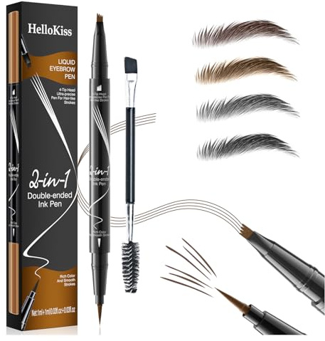 Augenbrauenstift, wasserfester 2-in-1-Microblading-Stift mit zwei Enden, langanhaltender, wischfester Augenbrauenstift mit Augenbrauenpinsel, erzeugt natürliche Augenbrauenfarbe (Hellbraun)