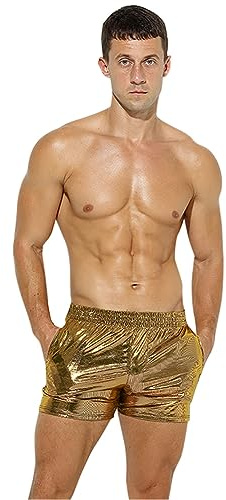 ABEHIK Herren Glitzer Shorts Sexy Pailletten Hose Metallic Shorts Kurz Y2K Glänzender Bar-Shorts Hotpants Musikfestival Karneval Kostüm Nacht Clubwear