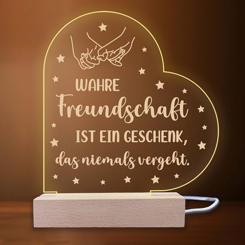 INDIGOS UG - LED Nachttischlampe - Herz rechts - Spruch 10 - Liebe, Freunde, Freundinnen - Herz mit Spruch - Nachtlicht - 3D-LED-Lampe - Geschenk, Geburtstag, Weihnachten, beste Freundinnen