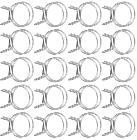 QUARKZMAN Lot de 20 colliers de serrage à ressort double fil, diamètre intérieur 30 mm, clips à ressort réglables en acier inoxydable pour tuyau, conduite de carburant