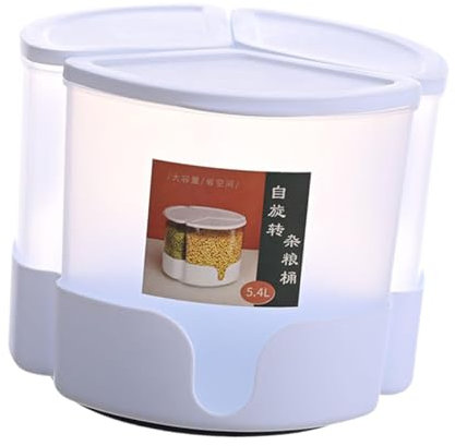 Gralara 360° Rotating Rice Grain Dispenser Rotating Dry Food Dispenser Kitchen Storage Bin, White