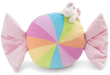 NICI 61918 Coussin en Forme De Bonbon, 45 cm, avec Licorne 12 cm, Blanc, Moelleux, pour Garçons, Filles, Bébés Et Amateurs De Doudous, Idéal pour Chambre d'enfant Ou pour Les Déplacements