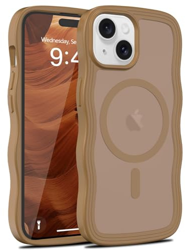 LLZ.COQUE Magnetisch Hülle für iPhone 14/13 Wellen, Braun